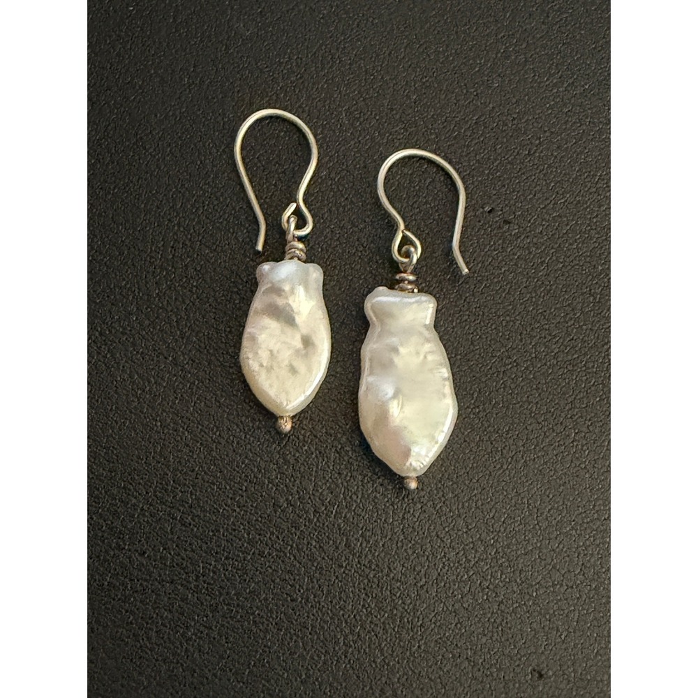 Sterling Silver Baroque Pearl Earrings Drop Dangle - Picture 5 of 7